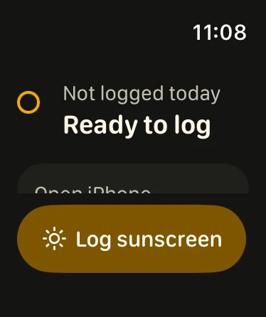 Sunclub on Apple Watch, ready to log sunscreen.